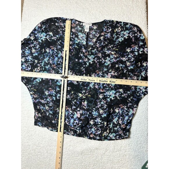 Carmen Marc Valvo Top Dolman Sleeves Sheer Multicolored Print Sz L - Picture 6 of 9